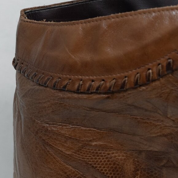 Brown Leather Boots Knee High Pirate Renaissance Cosplay  90s Harness Pull On - Picture 9 of 16